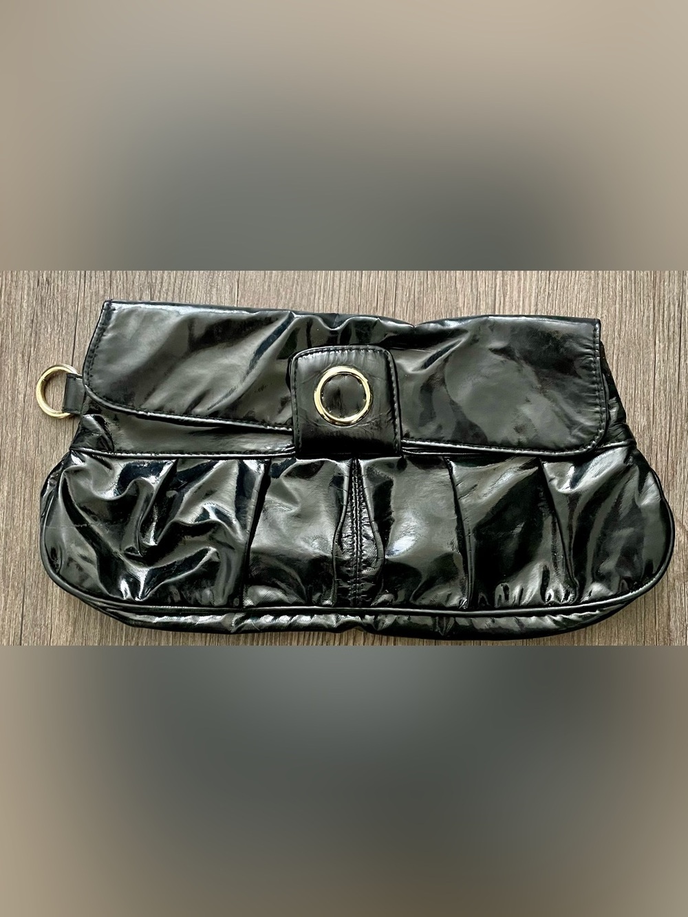 🐈‍⬛ Lulu Black Patent Clutch with Gold Accent Magnetic Closure 🐈‍⬛